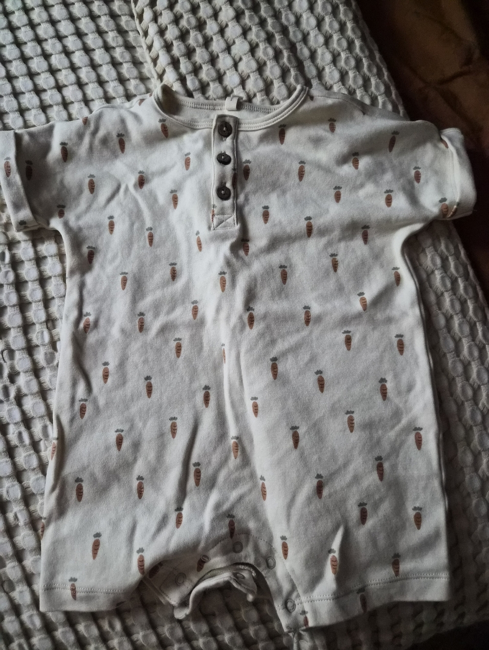 Quincy Mae Cream Romper with Carrot Print